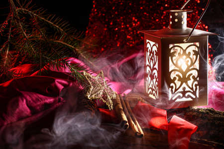 christmas card abstract graphic design on red background in silver and copy spaceの写真素材