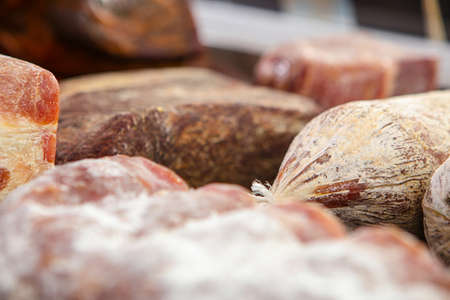 Fresh raw red meat at the butcherの写真素材