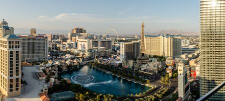Panorama of the Las Vegas Boulevard and Lake of the Bellagio hotel on the 12th August 2018 in Las Vegas, Nevada, USAのeditorial素材