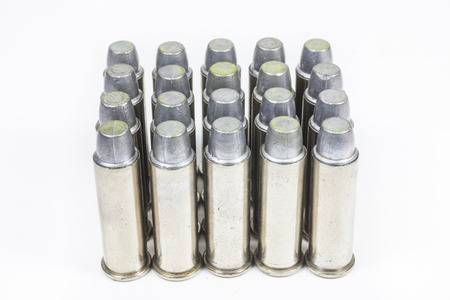 bullets for 38 revolver hand gun  on white background.