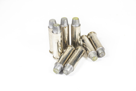 bullets for 38 revolver hand gun  on white background.