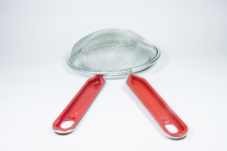Kitchen strainer isolated on white background  View from above  