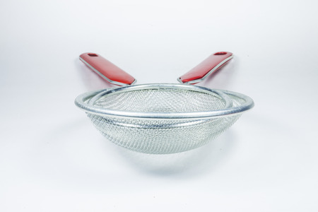 Kitchen strainer isolated on white background  View from above  