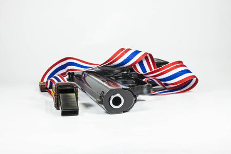 whistles with Thailand national flag lanyard on white background
