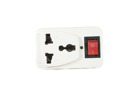 three prong electrical power outlet on white background
