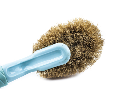 Coconut fiber brush On white backgroundの写真素材