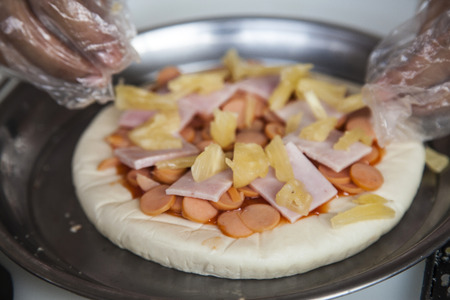 Closeup making pizzaの写真素材