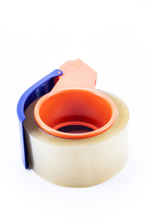 Packing Tape Dispenser and Adhesive Tape on white backgroundの写真素材