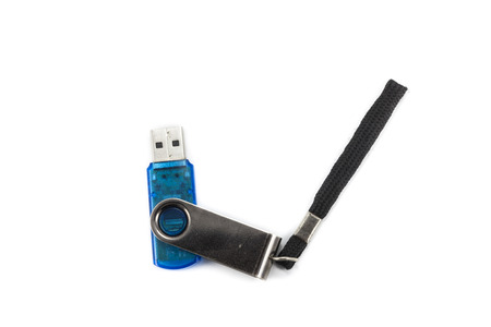 Blue and silver USB stick  on white background