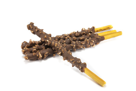 Cocolate  Covered Poky Sticks on white backgroundの写真素材