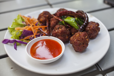 Fried shrimp ball with  sauceの写真素材