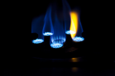 Gas burner on stove.の写真素材