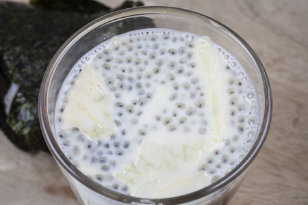 Soybean milk with grains,algae sticky riceの写真素材