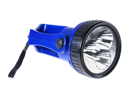 electric blue  pocket flashlight isolated on white backgroundの写真素材