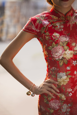 Red cheongsam.の写真素材