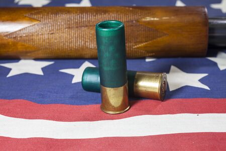 Shotgun American flag background.
