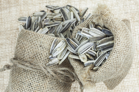 Sunflower seeds in sacks.の写真素材