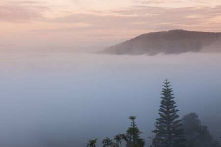 Mountains in the morning fog.