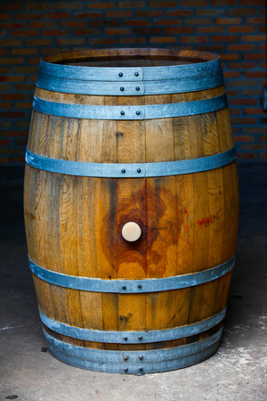 Wine casks, Wooden barrel for wine with steel ring.