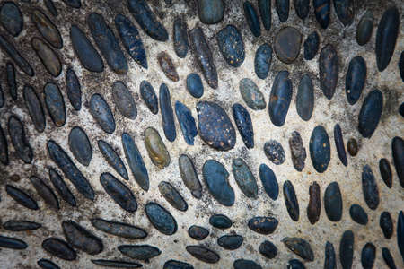 cobblestones in concrete background, Round stones in the ground.の写真素材