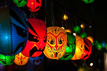 Chinese mask lantern decoration in Chinese New Year celebrations.の写真素材