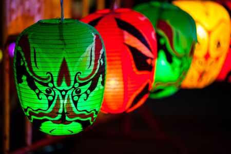 Chinese mask lantern decoration in Chinese New Year celebrations.の写真素材
