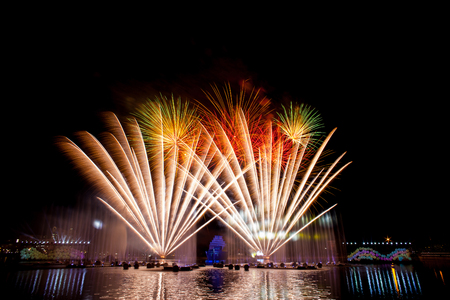 Beautiful fireworks in the night sky.の写真素材