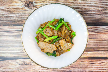 Stir fried rice noodles with soy sauce, Thai food Pad See Ew.の写真素材