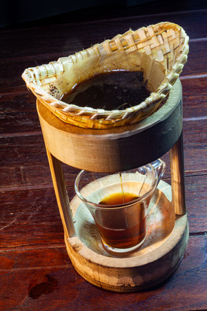 Coffee Dripper Bamboo and accessories.の写真素材