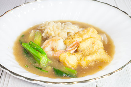 Noodles with  sea food in Gravy Sauce (Rad-Na Tale)の写真素材