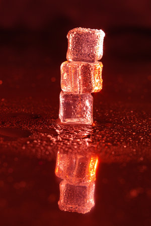Red ice cubes on black background.の写真素材