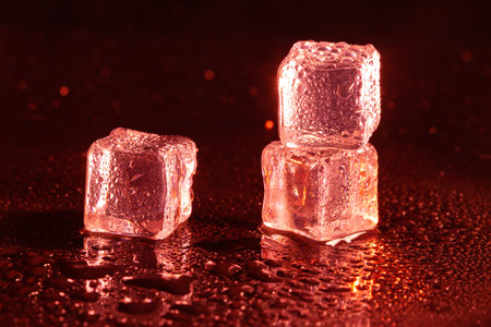 Red ice cubes on black background.の写真素材