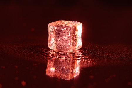 Red ice cubes on black background.の写真素材