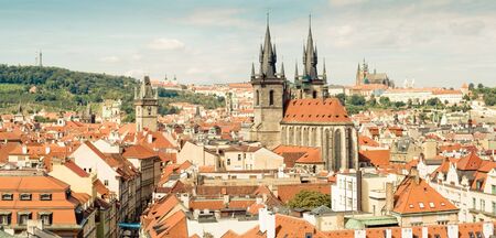 Red roofs, cathedral and Palace of Prague, Czech Republicの写真素材