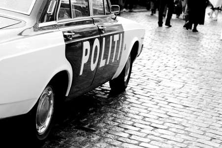 Old police car. Black and white photoの写真素材