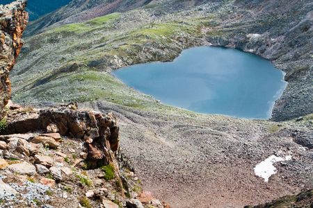 Lake in form of a heart high in the mountains. Austrian Alpsの写真素材