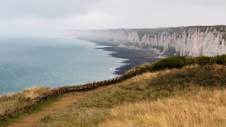 Rocky french coastline in Normandy. High cliffsの写真素材