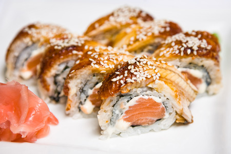 sushi on a white plateの写真素材