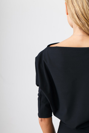 Beautiful Woman in Black Dress on Whiteの写真素材