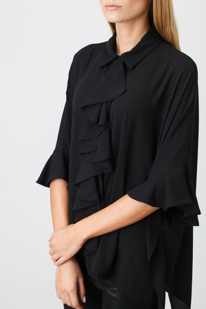 Beautiful Woman in Black Dress on Whiteの写真素材