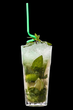 this is a cold summer cocktail on the black backgroundの写真素材