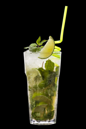 this is a cold summer cocktail on the black backgroundの写真素材