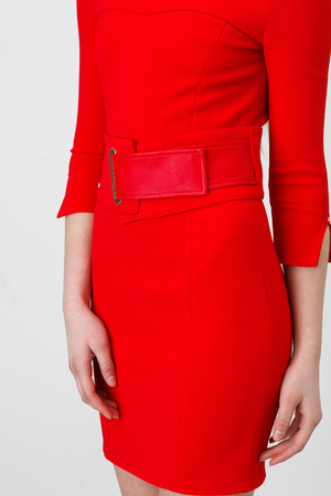 Beautiful Woman in Red Dress on Whiteの写真素材