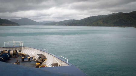 Views on ocean while sailing on boat,Taken on ferry heading from North to South Island, New Zealandの写真素材
