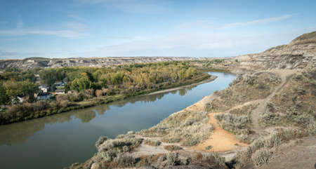 Canadian badlands desert like landscape, shot in Drumheller, Alberta, Canadaの写真素材