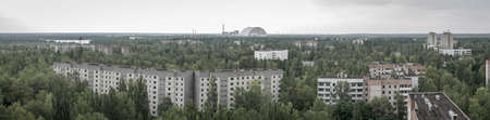 Panoramic view on city of Prypiat and Chernobyl power plant, Ukraineの写真素材