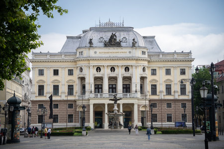 Old historical building of national theatre in Bratislava city center, Slovakia, Eastern Europeの写真素材