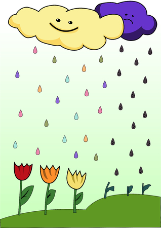 it is raining from the clouds of mood on flowersのイラスト素材
