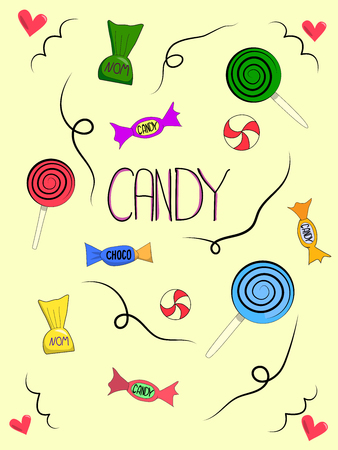 sweet candies and lollipops with hearts on a light background vectorのイラスト素材
