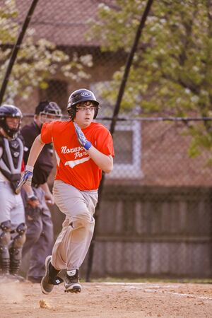 Youth baseball match between Norewood Park and Morton Grove Pak in Morton Grove Park Districk on May 6, 2016のeditorial素材